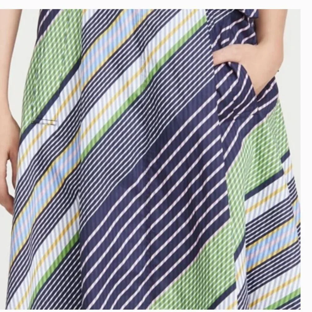 Tory Burch Overprinted Wrap Sleeveless Midi Dress Blue Green 6 - Picture 3 of 10